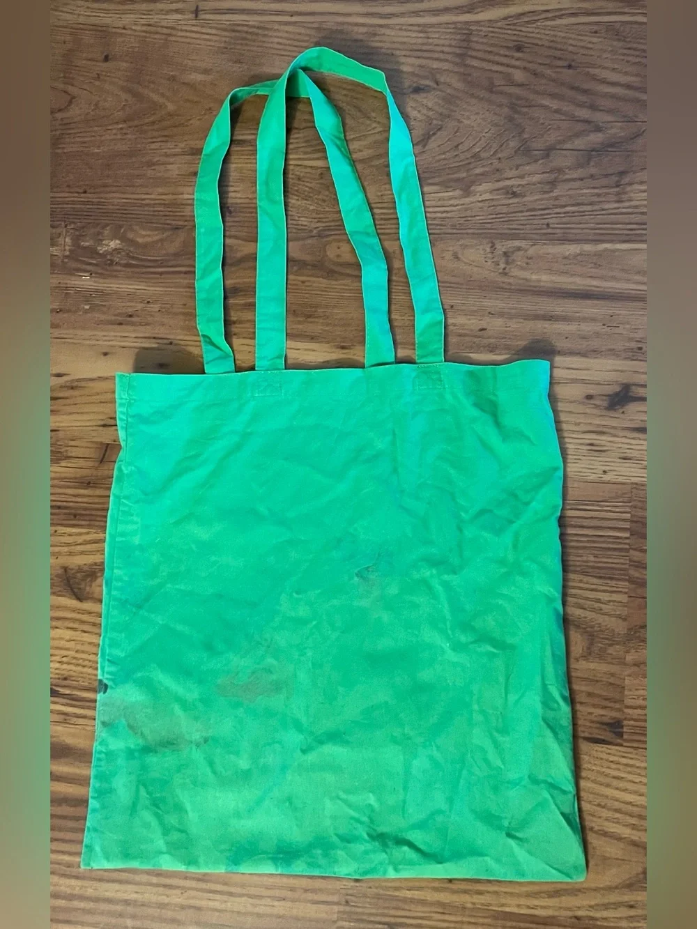 Bright Green Tote Bag with Marbled or Tie Dye Pattern at Bottom of Edge